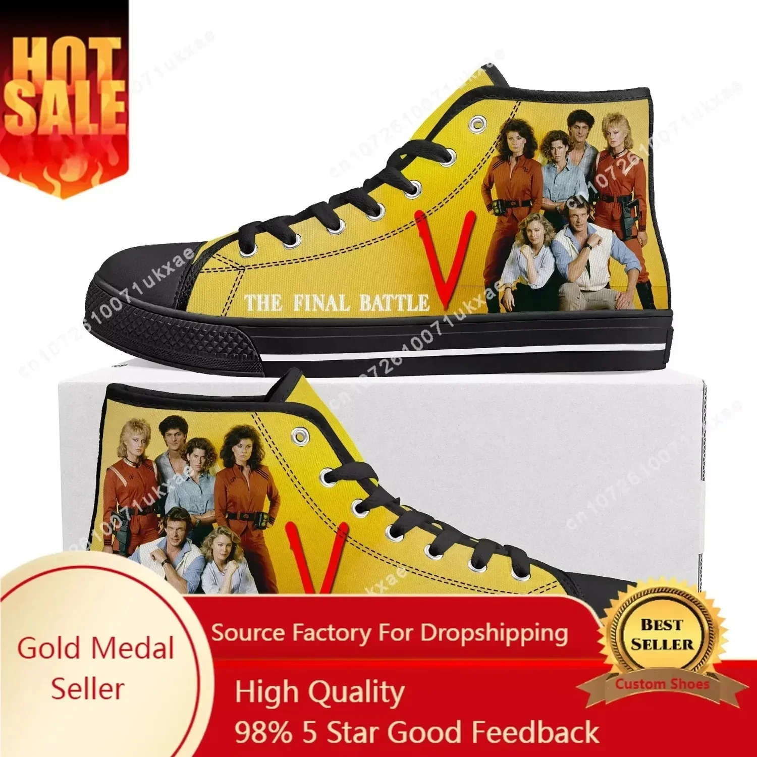V 1984 TV Series High Top Sneakers Mens Womens Teenager High Quality Jane Badler Canvas Sneaker Couple Shoe Casual Custom Shoes