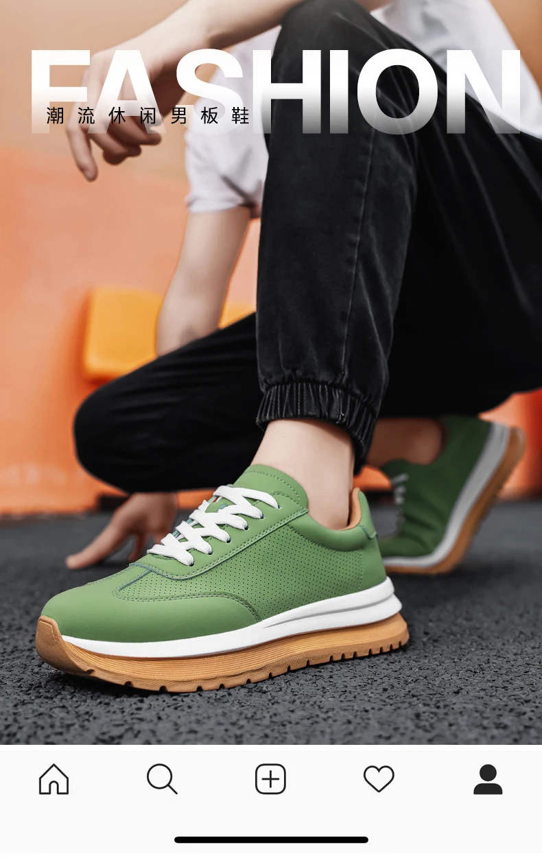 Frühling Sommer Neue Echtleder Freizeitschuhe Atmungsaktive Herrenschuhe Runde Zehenkappe Schnürung Plateau-Sneaker aus Rindsleder – Detail 3