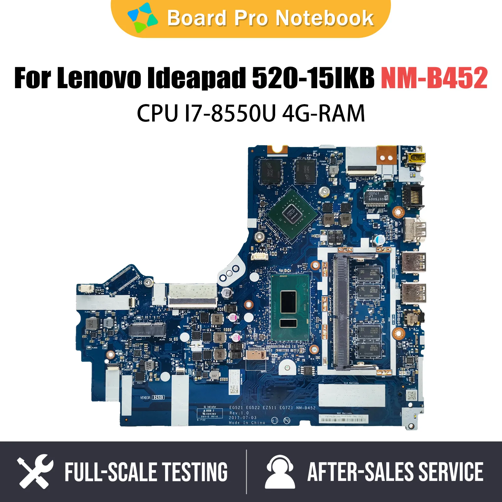 

NM-B452 Mainboard For Lenovo Ideapad 520-15IKB 330-15IKB Laptop Motherboard With I7-8550U CPU 4G RAM DDR4 MX150 V2G 5B20R19909