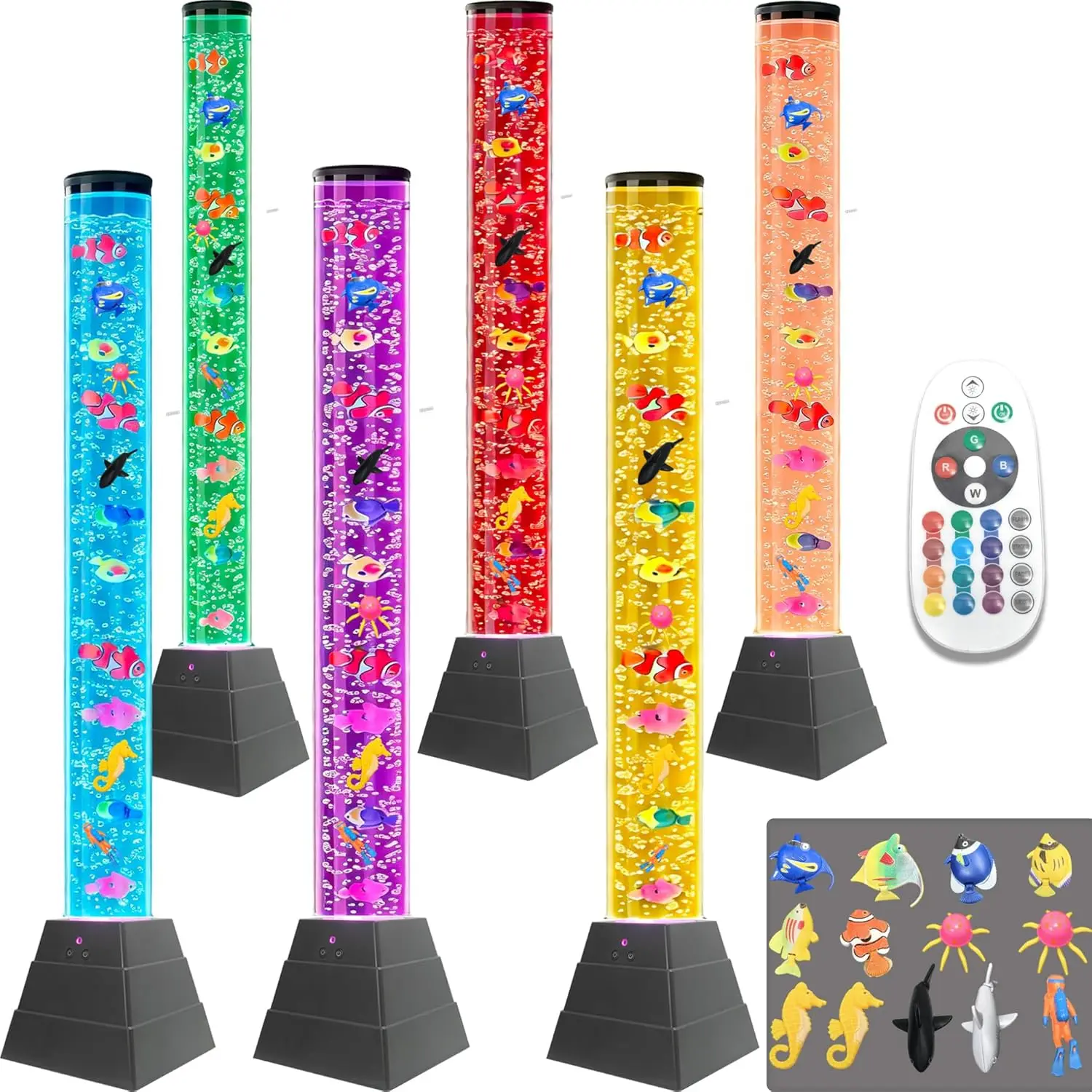 

4FT LED Bubble Fish Tube Lamp – 10 Floating Fish, 20 Color Effects – Sensory Aquarium Floor Lamp for Relaxation