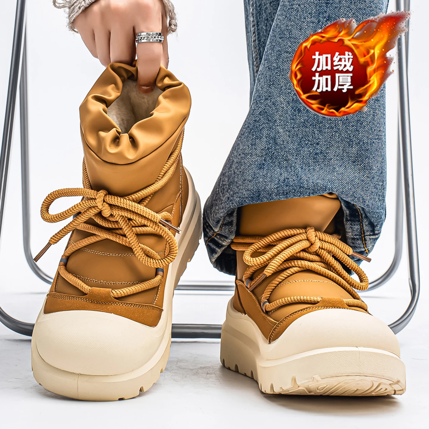 

Warm Fce Lined Thiened Men's Snow Boots Anti-slip Waterproof Winter Casual oes round Toe mid Heel Comfortable Cotton S...