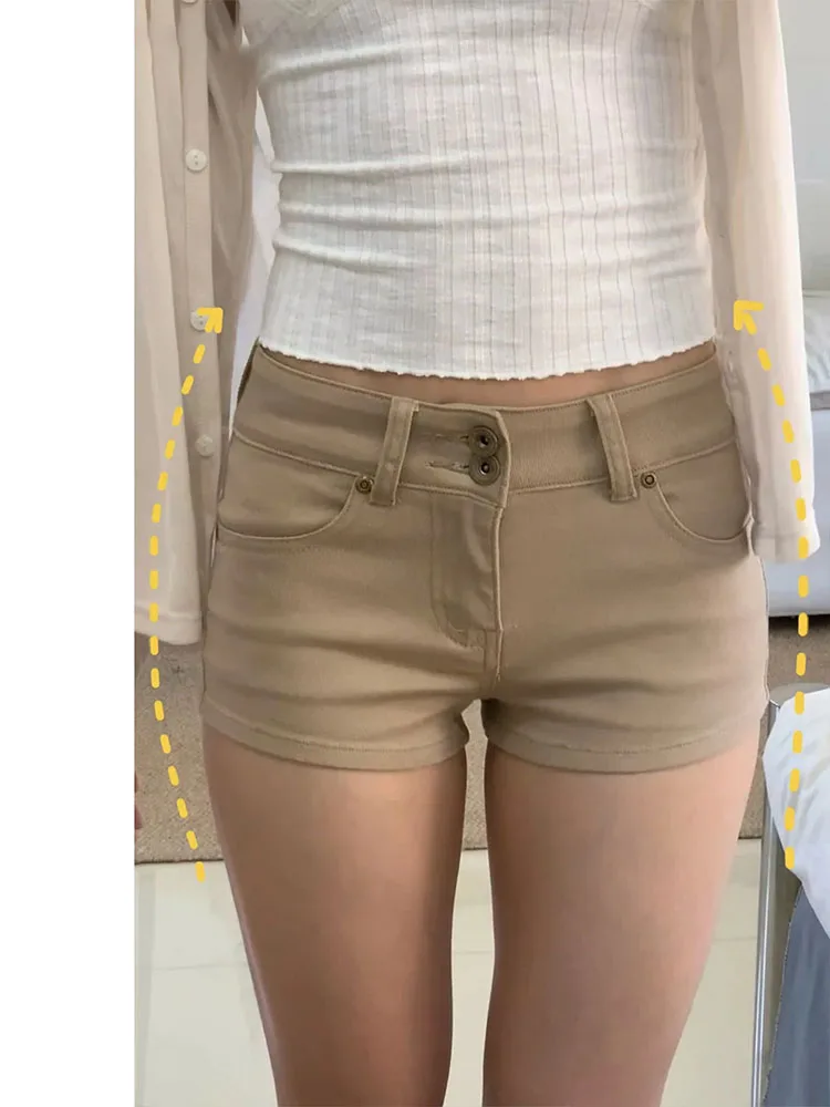 Khaki Denim Short Shorts Women's Summer New American High Waist Slim Fit Bodycon Sexy A-Line Hot Pants Casual Style High Waist
