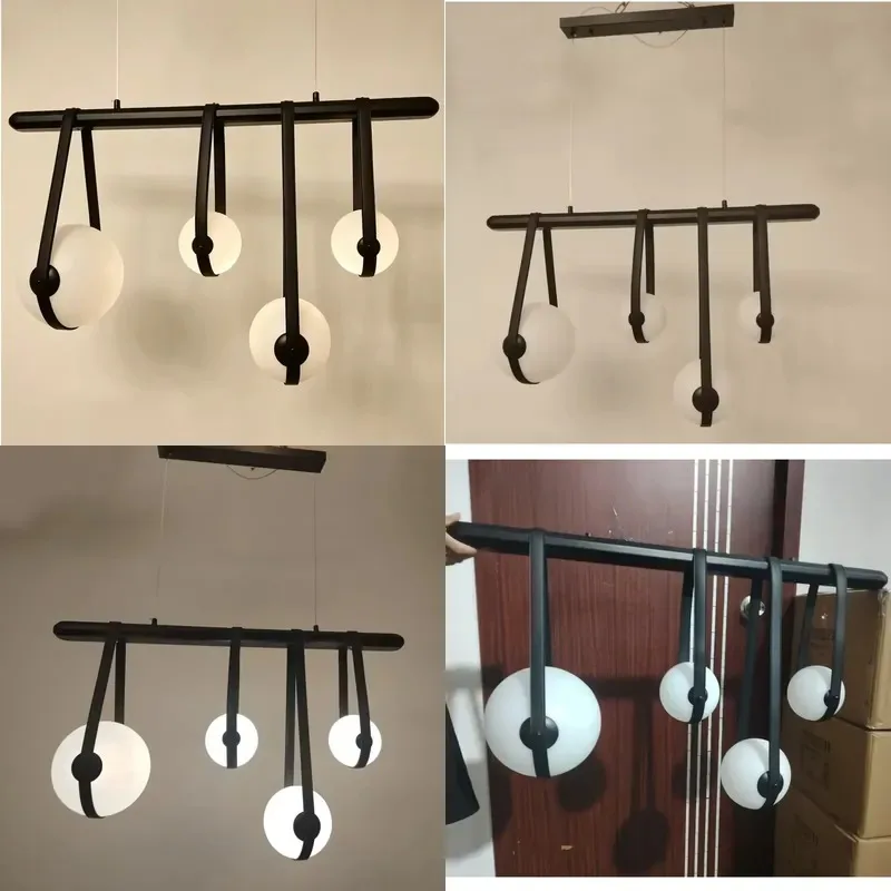 Modern Black Wood Acrylic Spherical Chandelier Large Size Creative Decorative Lighting Fixture 220V Simple Style Ceiling Lamp