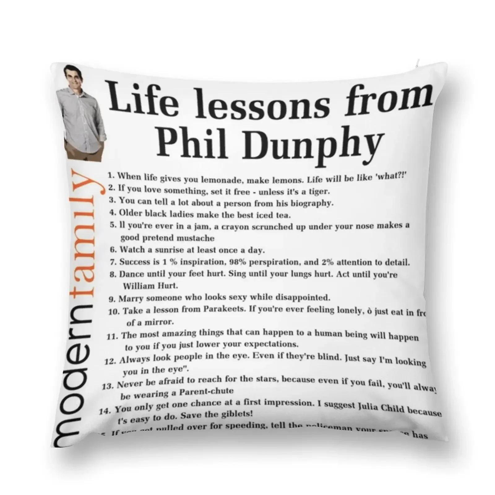 Life Lessons From Phil Dunphy Modern Family Films Sitcom Movie Cameron Tucker Alex Dunphy Gift Graph Throw Pillow