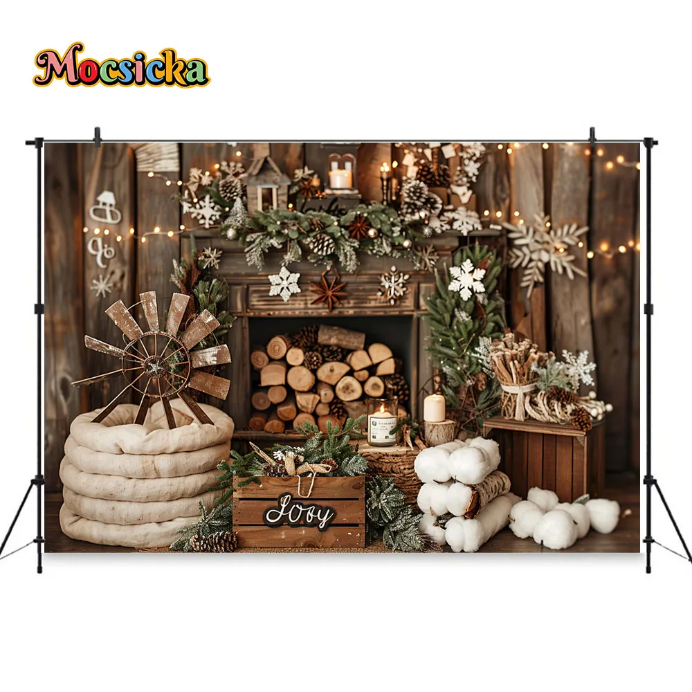 عيد ميلاد سعيد التصوير الخلفيات لعرض الطفل عيد الميلاد الموقد الخشبي الحظيرة القطن خلفية الاطفال الأمومة الشتاء فوتوزون