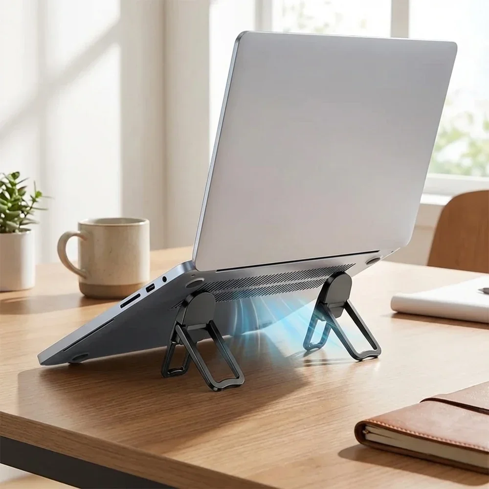 2PCS Mini Foldable Laptop Stand Portable Adjustable Angle Computer Riser Self-Adhesive Invisible Notebook Holder Breathable Ergo