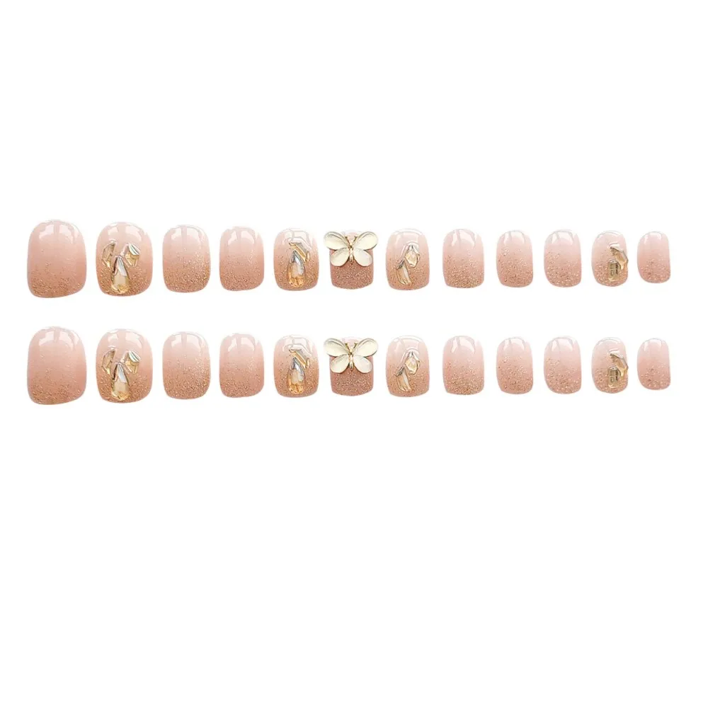 24 pçs rosa gato olho imprensa em unhas artesanal curto ballet unhas falsas projetos de diamante cobertura completa dicas da arte do prego wearable unhas falsas