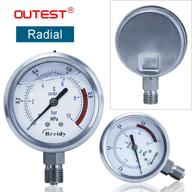 OUTEST Stainless Steel pressure gauge G 1/4 G1/2 Oil Hydraulic air water Vacuum Manometer 0-60mpa Diameter 100mm YN100