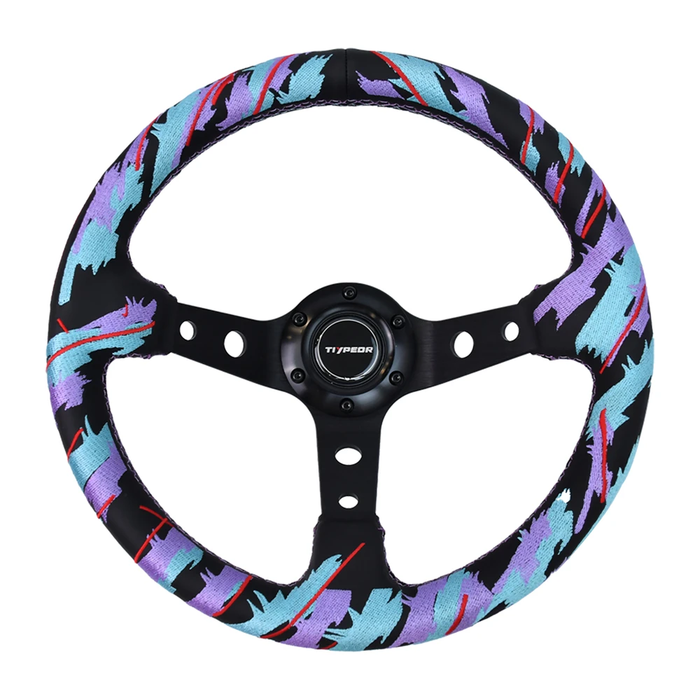 

TIYPEOR Customized Racing Steering wheel 350mm Leather Embroidery Deep Dish Simulation Steering Wheel With 5mm Bracke
