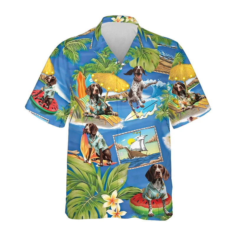 Fashion Hawaiian Poodle 3D Printed Shirts For Men Clothes Funny Aloha Beach Shirt Pet Dogs Graphic Short Sleeve Dog Lovers Tops