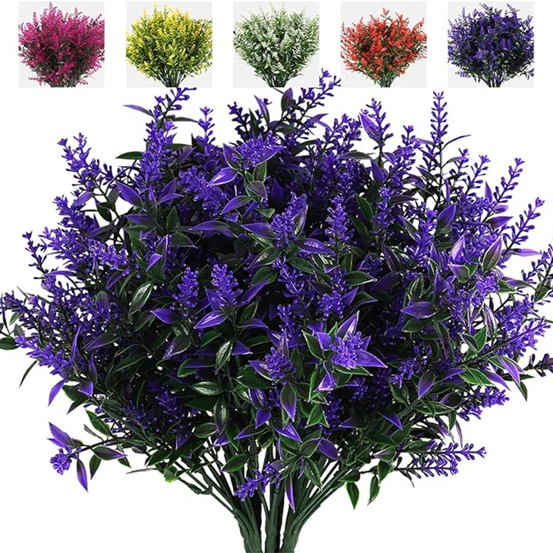 8 mechones de flores artificiales de lavanda de 35CM, planta falsa, decoración al aire libre, arreglo floral de mesa de boda, planta falsa verde DIY