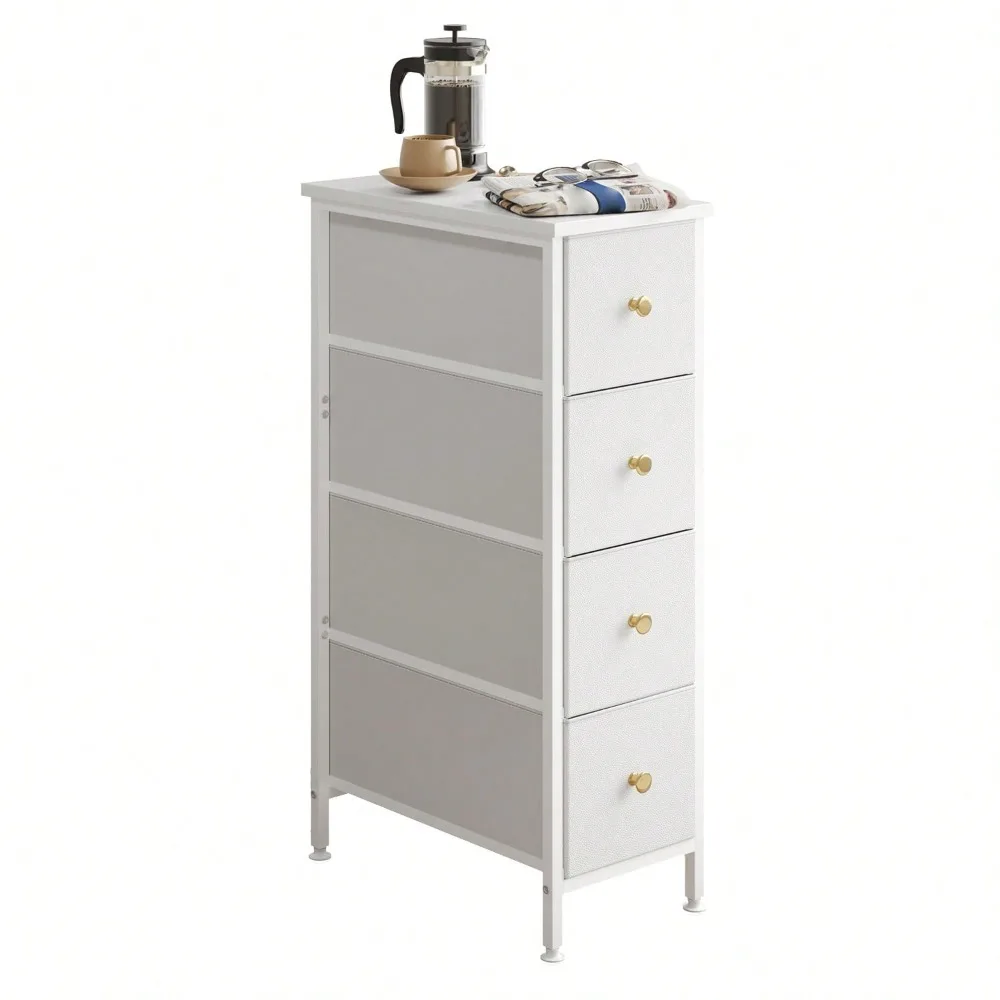 

Узкий шкаф для хранения с 4 ящиками | Тонкий тканевый комод-тумба для небольших помещений - универсальная тумбочка, тумба для ванной и прачечной или...