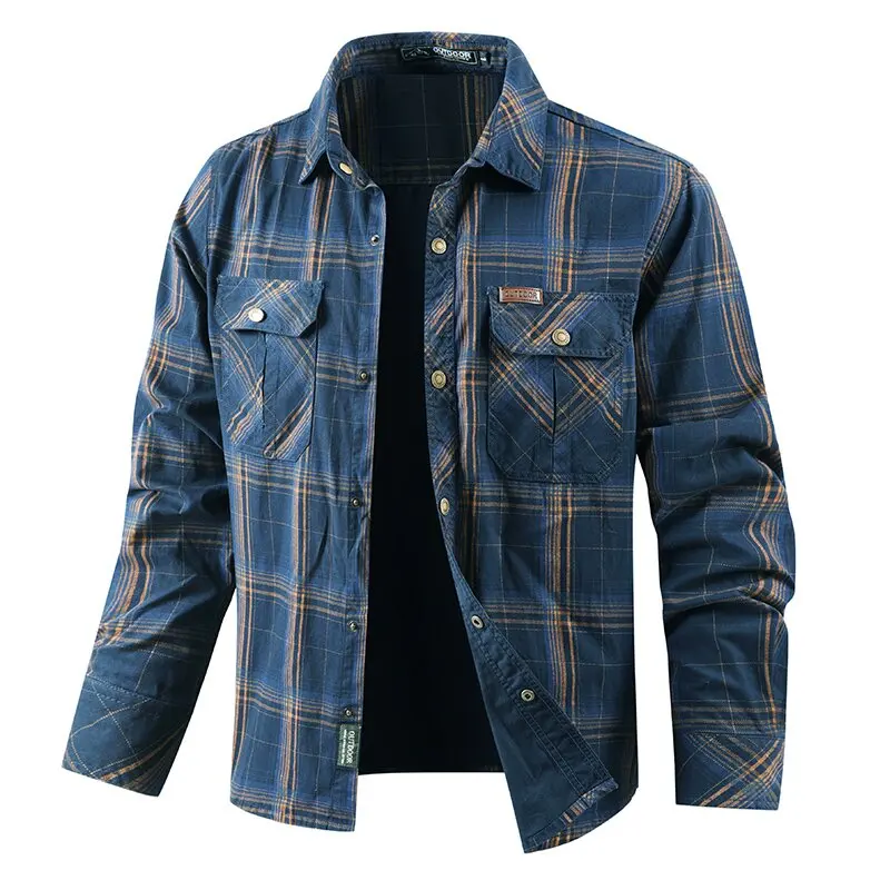 

Autumn and Spring Fashion Trend Pure Cotton Plaid Long Sleeve Shirt Men's Loose Sports Comfortable Breathable Plus Size Shirt