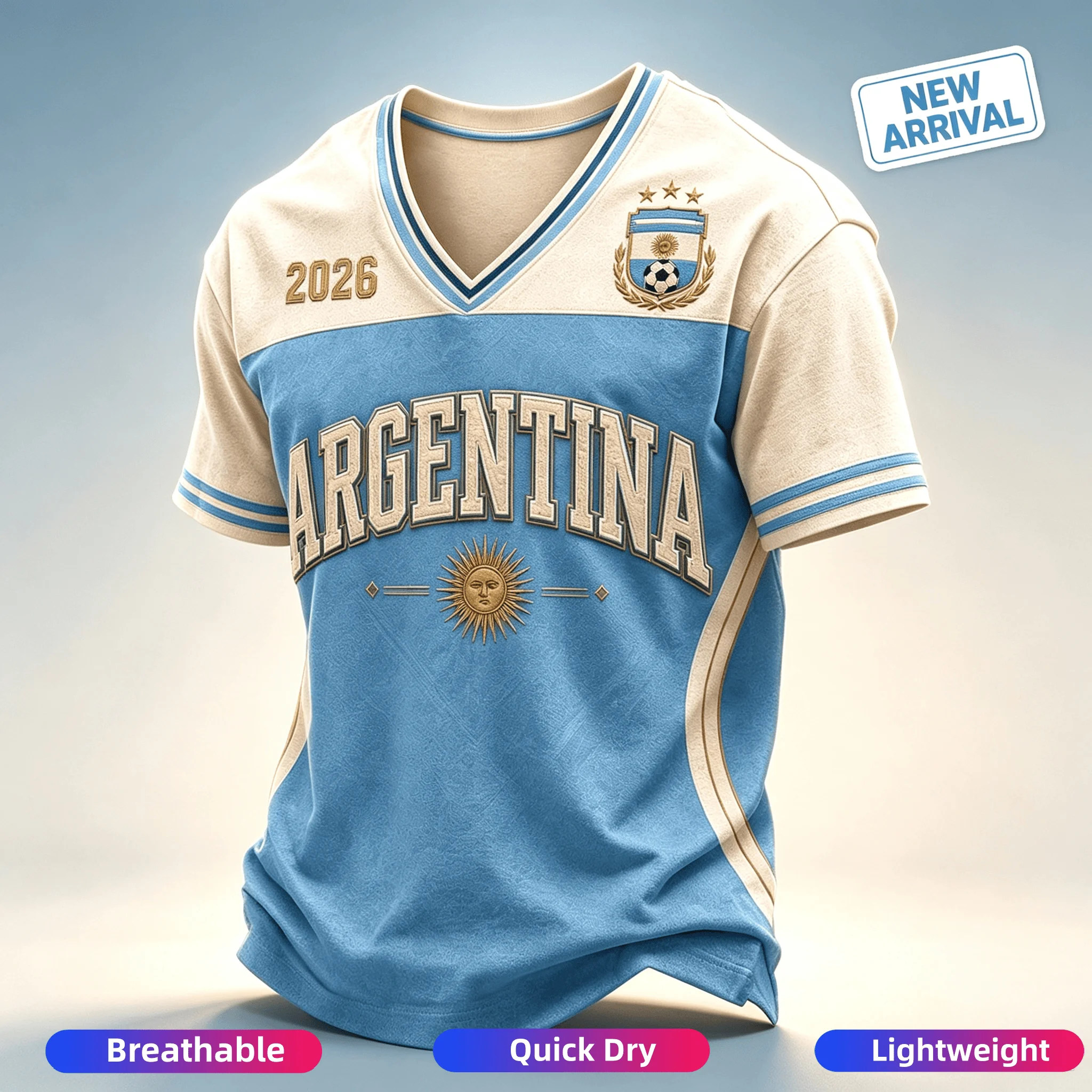 2026 Neues Herren-Fußballtrikot Argentinien mit 3D-Druck, geeignet für den Alltag und das Training, schnelltrocknendes Sweatshirt, modisch