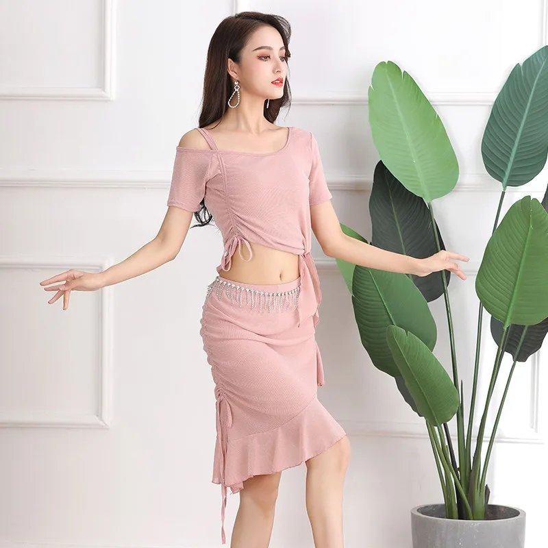 맞춤형 뉴 플러스 사이즈 밸리 댄스 의상 연습복 세트 플러스 사이즈 슬리밍 모달 실버 메쉬 초보자