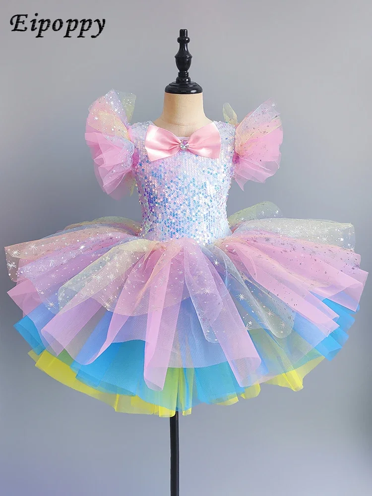 

Children's New Year's Day Dance Skirt Ballet Girl Little Swan Dance Clothes Colorful Kindergarten Baby Dancing Fluffy Gauze