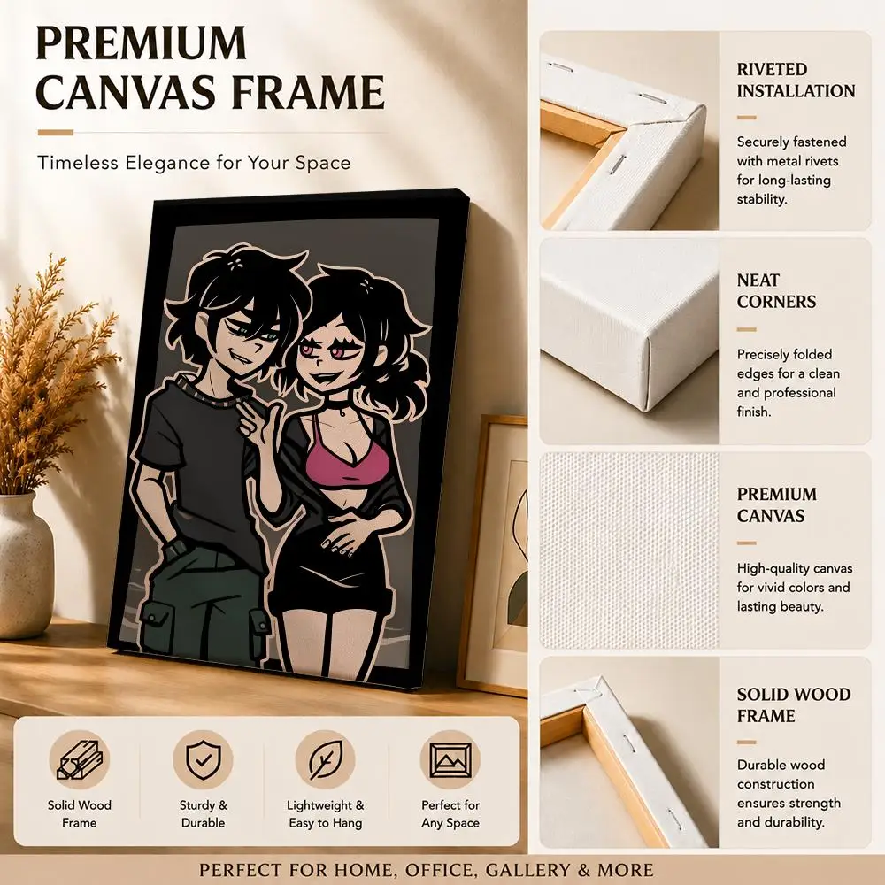 Dark Cartoon C-Coffin of Andy and Leyley Framed Wall Painting Canvas Art Poster with Solid Wood Frame for Living Room Home Decor