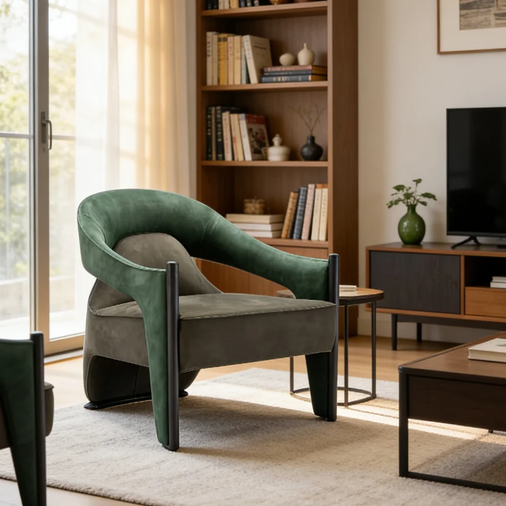 tyModern Luxury Fabric Lounge Accent Armchair Living Room Hotel Apartment Comfortable Upholstered Solid Wood Frame Leisure@