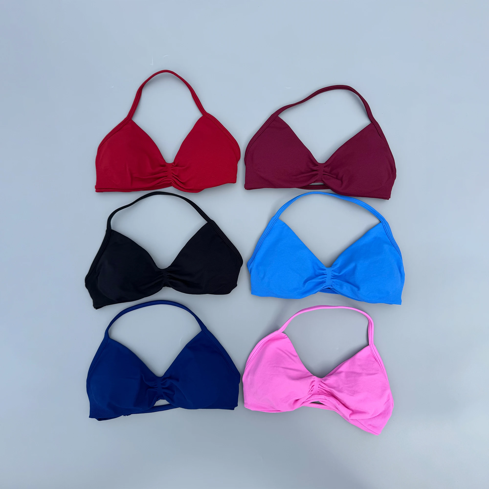 

Sports Strappy Bra Women Halter Bralette Ruched Front Backless Breathable Yoga Top Pilates Fitness Workout Activewear Sportswear