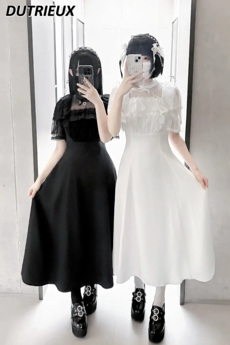 Oryginalne, masowo produkowane, dopasowane spodnie z krótkim rękawem, koronkowe, perłowe, ze stójką, słodkie dziewczęce sukienki w jednolitym kolorze