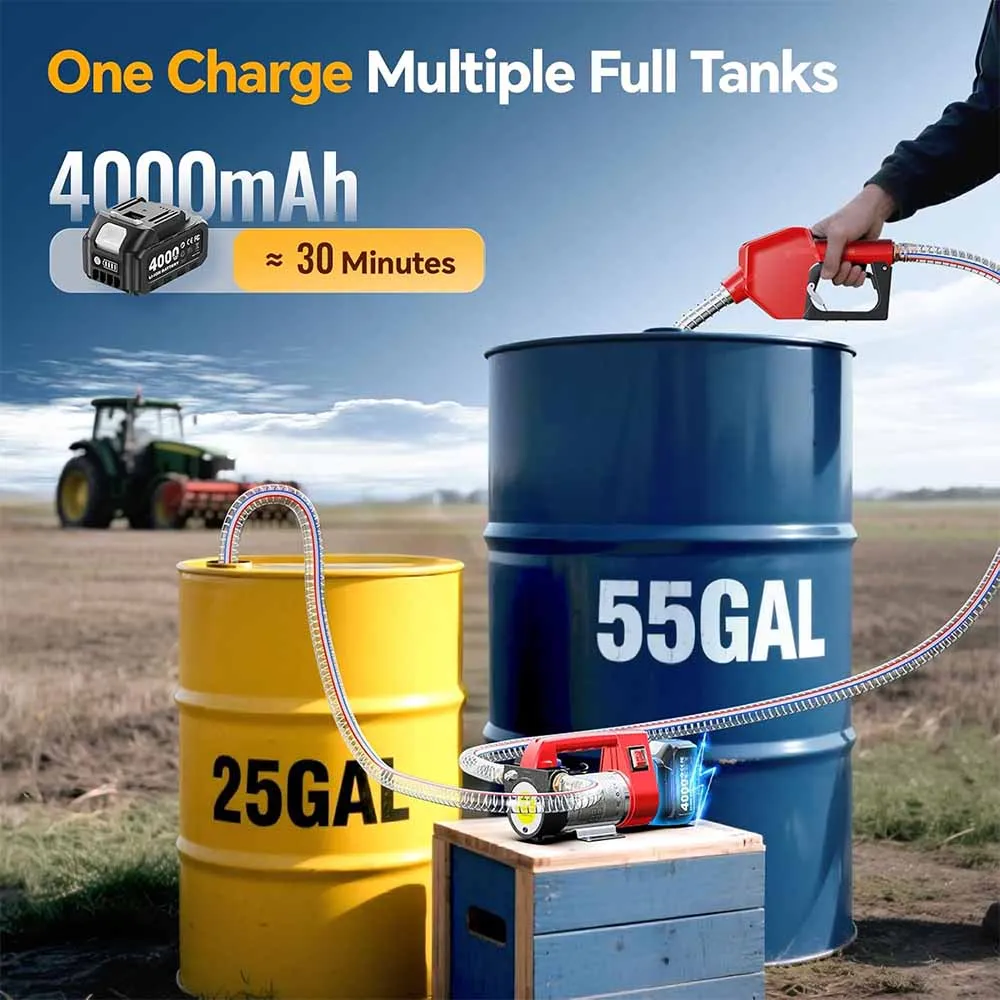 مضخة نقل الوقود اللاسلكية Taskstar 12GPM مع خراطيم 2x6.6FT مجموعة نقل الكيروسين والديزل الكهربائي لدبوس بطارية ماكيتا 18 فولت