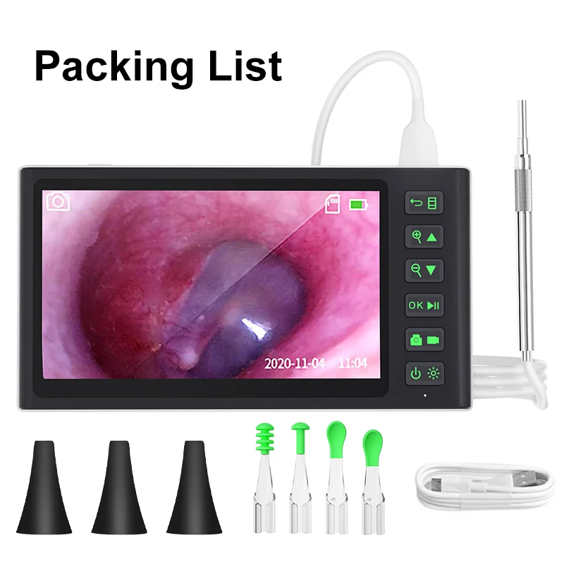 3.9mm Digital Otoscope 7inch Screen 1080P HD Visual ENT Oral Endoscope Camera With 32G memory card Borescope For Ear Clean