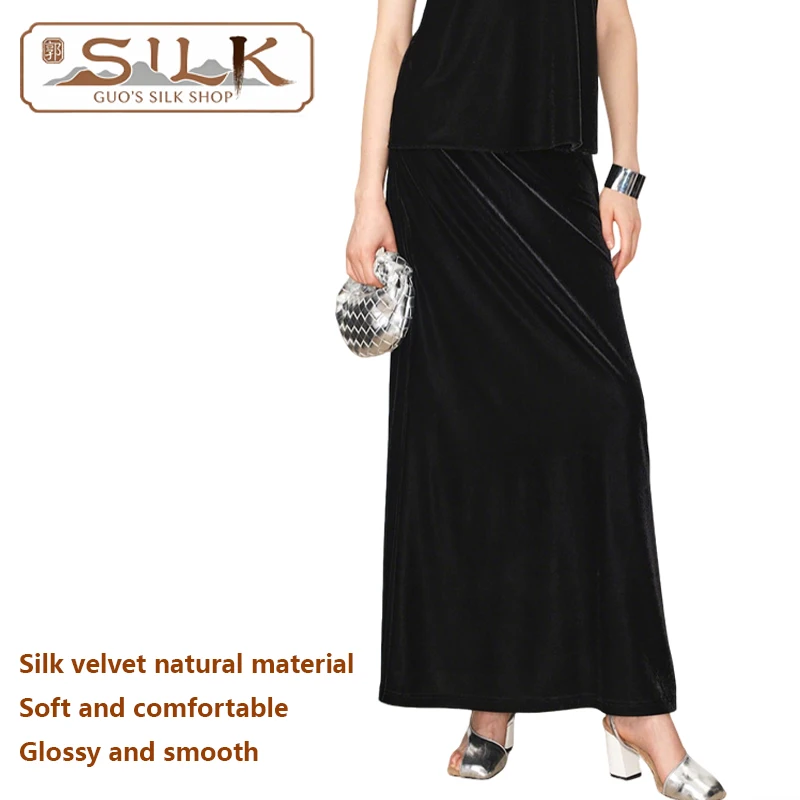 

Роскошное шелковое бархатное женское полуплатье. Простое и элегантное повседневное полуплатье в длинном стиле. Удобное и мягкое весенне-осеннее.