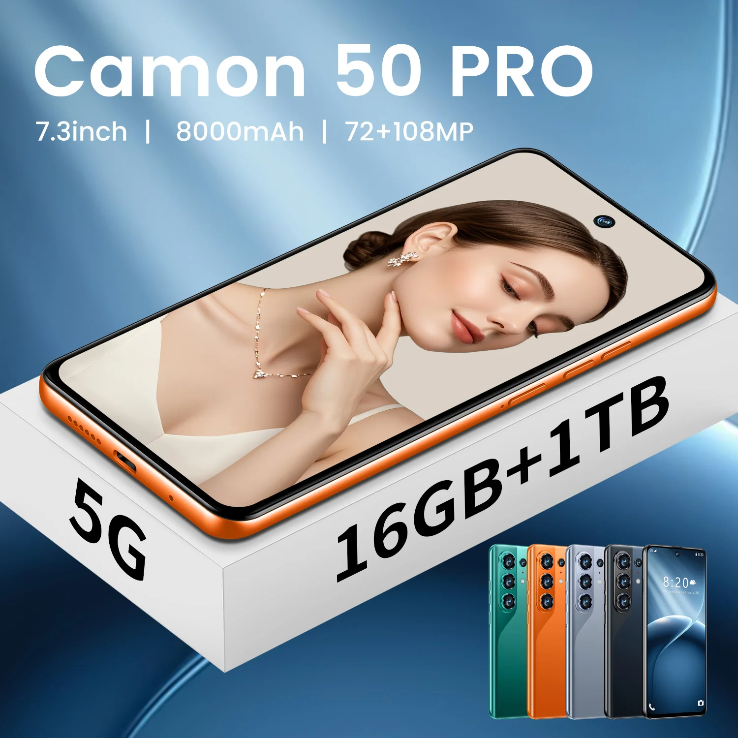 2026 Newest Camon 50 Pro Global Edition Smartphone – Curved Screen, 7.3" Display, 8000mAh Battery, Dual SIM Supported.with Googl