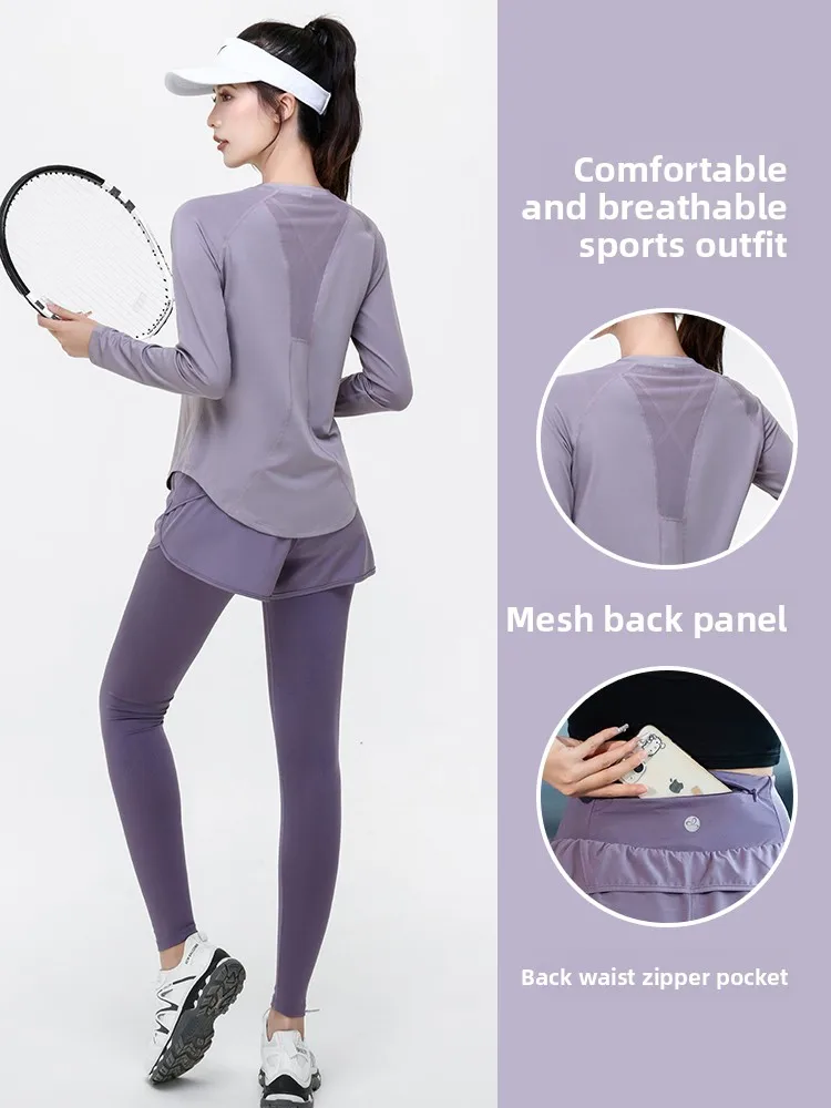 

Women's 2026 New Badminton Professional Sports Suit Fashion Long Sleeve Fitness Training Running Quick Dry Clothing Set