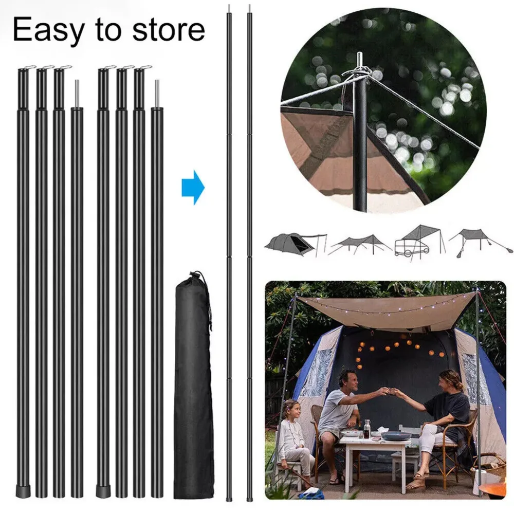 2X Adjustable Universal Telescc Tent Poles Awning Camping Tarp Pole 2 Meter