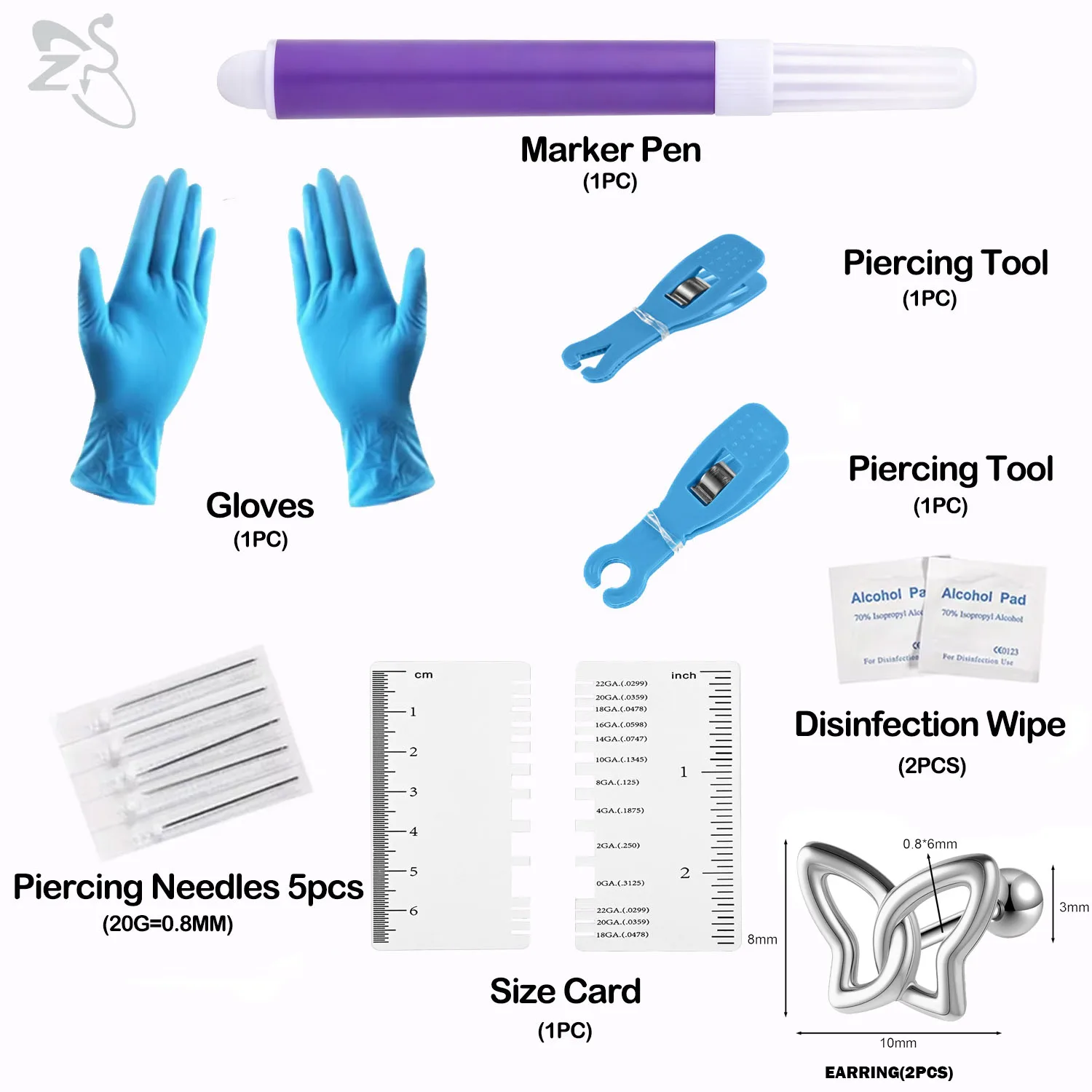 14Pcs Body Piercing Tool Kit, Professional Self Piercing