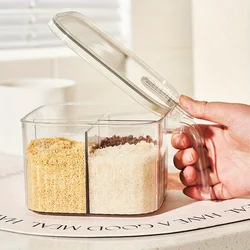 1pc Sealed Moisture-proof With Spoon, Put Salt Flavor Spice Seasoning Box, Quarter Grid Seasoning Jar, Restaurant Kitchen Press-