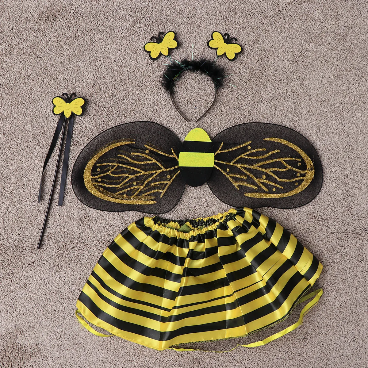 

4Pcs Princess Fairy Tutu Skirt Set Bee Costume Headband Wand Dress for Girls Birthday Cosplay Bee Fairy Costume