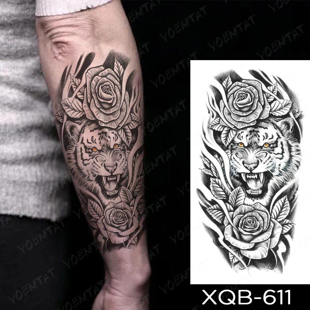 방수 임시 문신 스티커 사자 늑대 호랑이 장미 아기 손 뱀 문신 팔 다리 바디 아트 가짜 전송 문신, 여성 남성 / 타투 \u0026 바디아트, image size:1000x1000