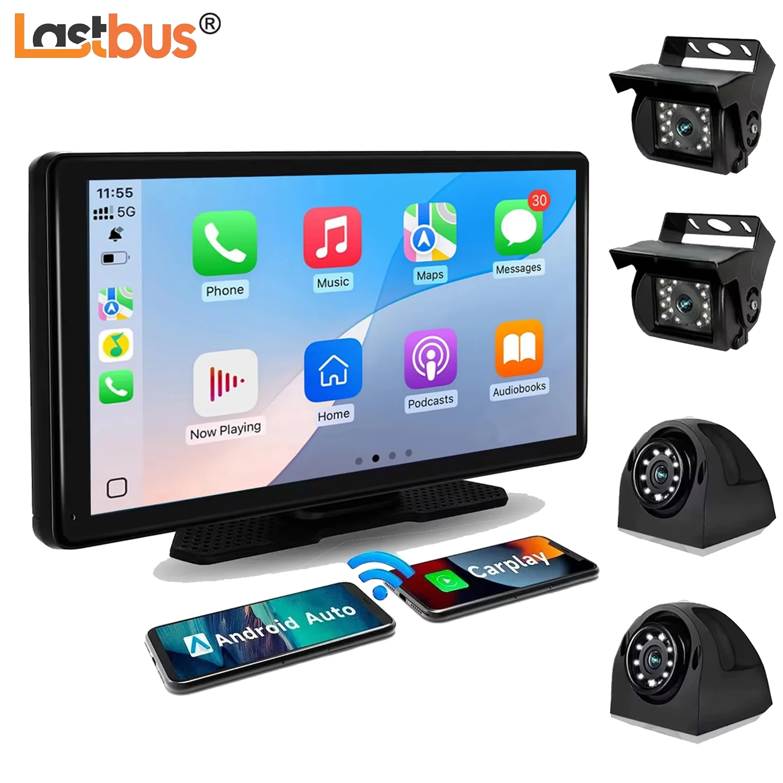 

Lastbus 10.36 inch Smart Carplay Android Auto Monitor DVR Player FM Bluetooth 360 Degree View Cameras For Truck System