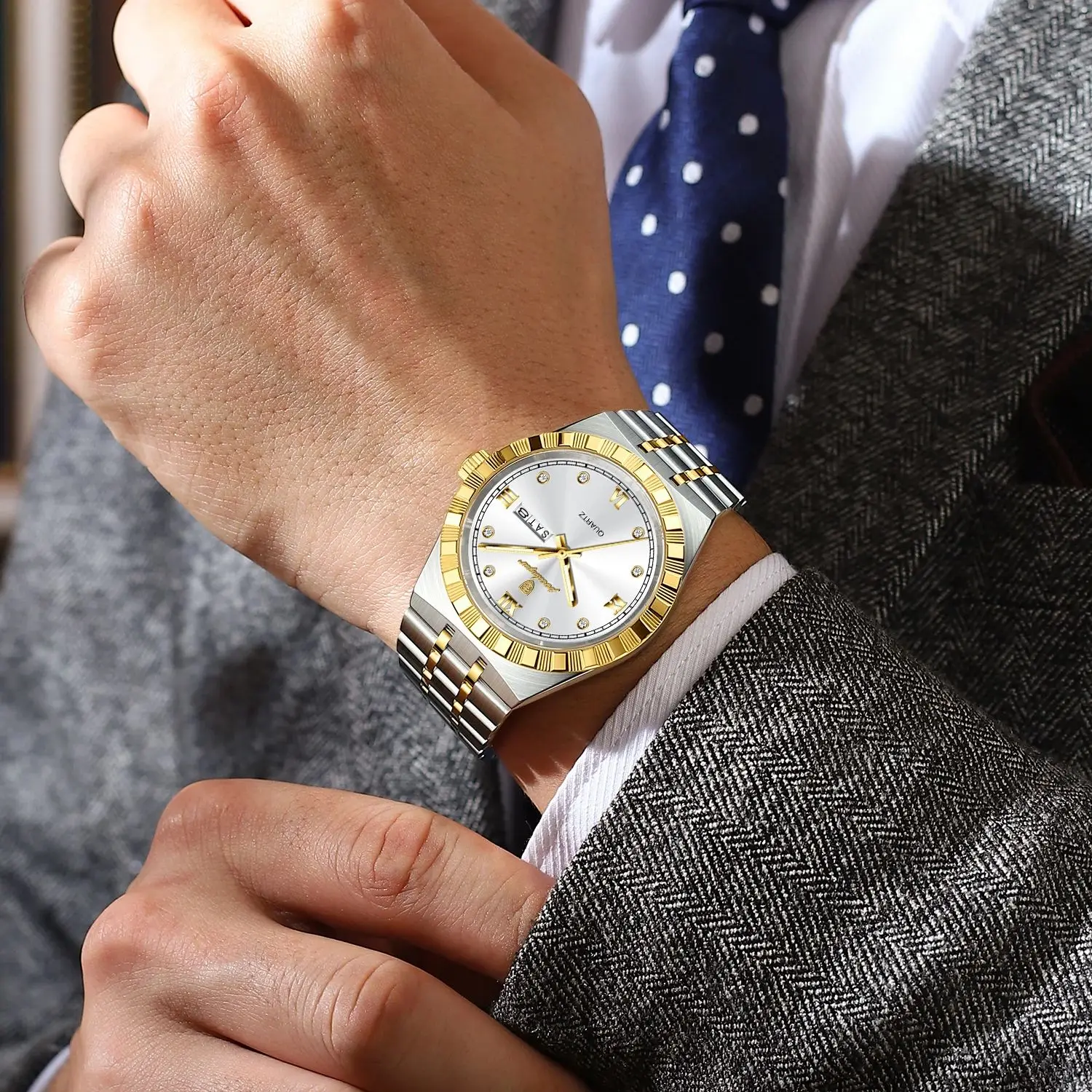 POEDAGAR Luxury Business Male Watch Waterproof Luminous Week Date Men's Wristwatch Stainless Steel Trendy Quartz Watches For Men