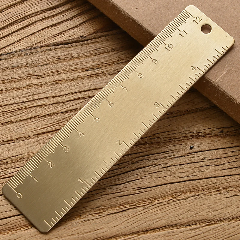 Retro Brass Straight Rulers Centimeter Inches Metal Triangle Ruler Protractor Stationery Measuring Tool School Office Supplies