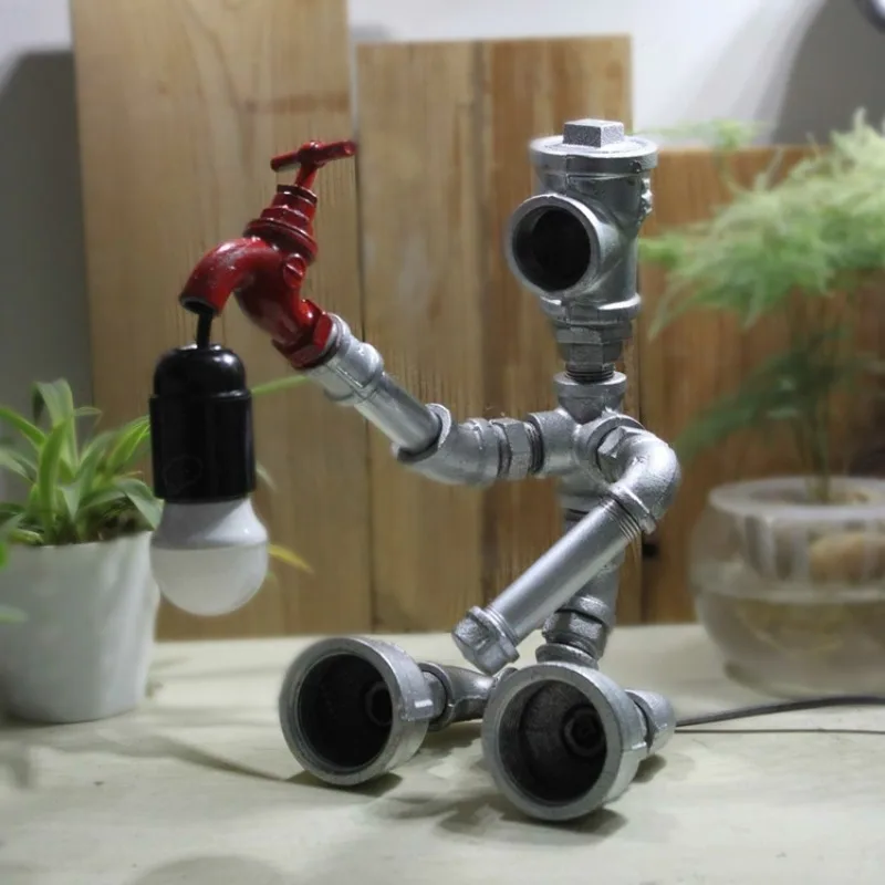 Industrial Water Pipe Robot Table Lamp Creative Decor Light For Bar Bedroom Dorm Gift