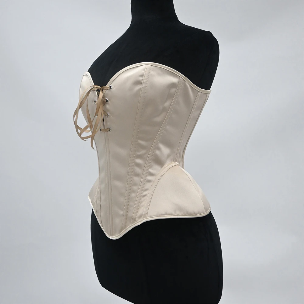 Women's Satin Overbust Corset Tops Elegant Lace Up Bustiers Body Shaper Waist Chinner Wedding Corset Tops