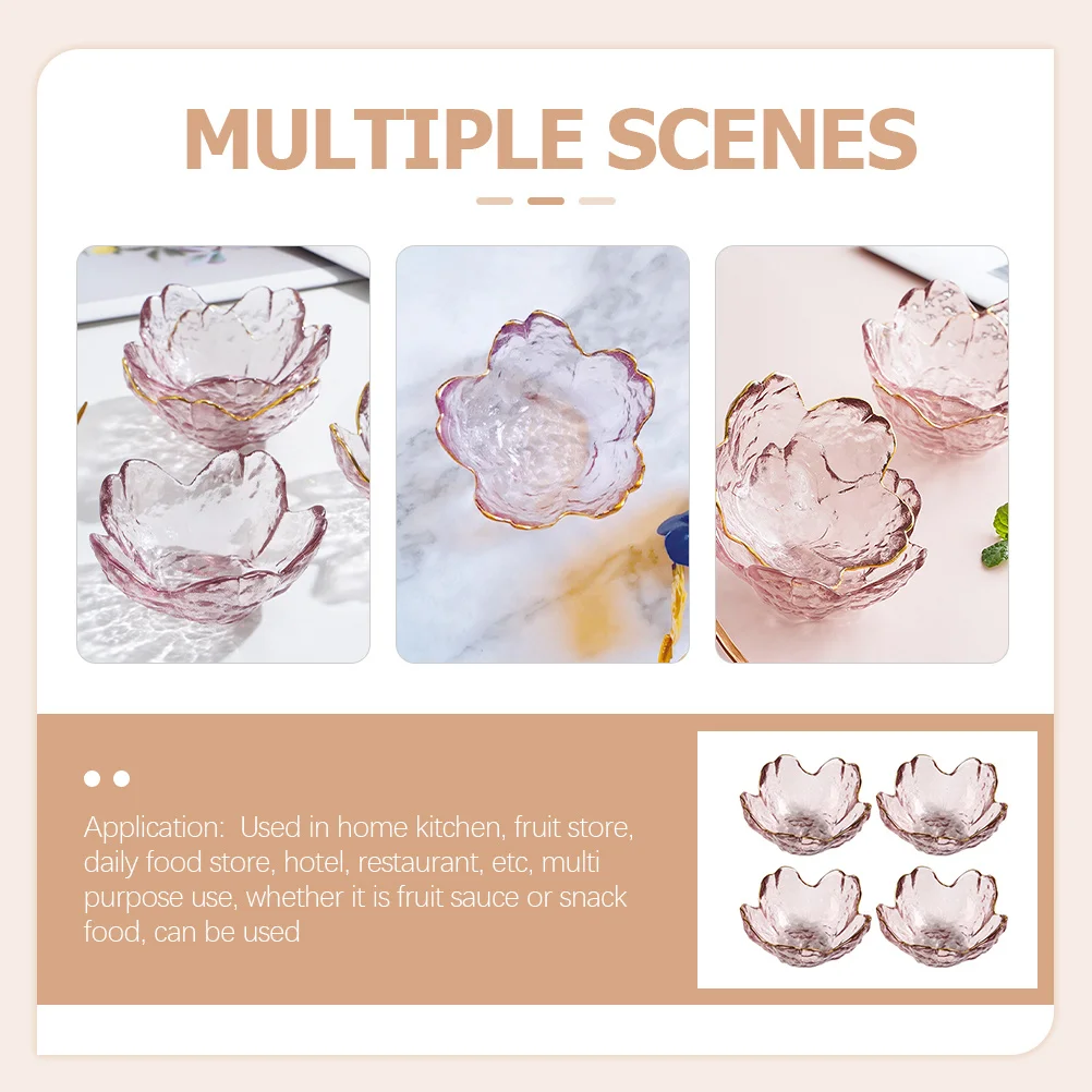 

4 Pcs Flower Shaped Plates Sauce Dish Glass Saucer Soy Bowls Japanese Dishes Small Saucers