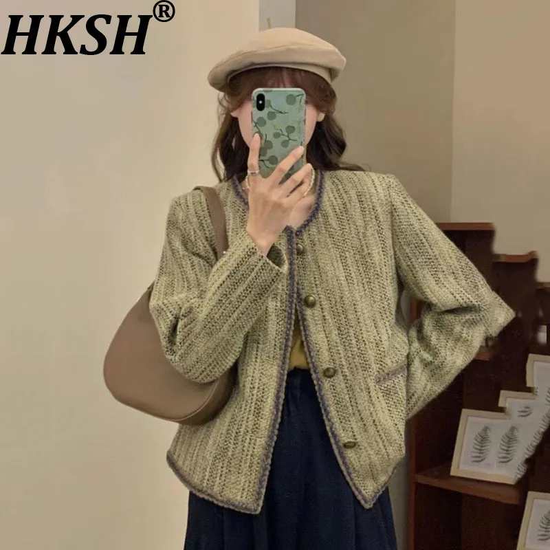 

HKSH осень-зима новая женская нишевая дизайнерская винтажная модная свежая повседневная куртка стильное однобортное универсальное пальто с круглым вырезом HK9084