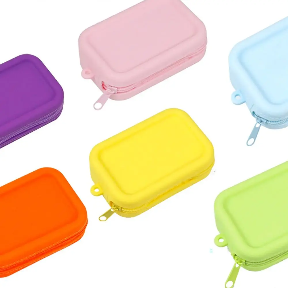 Mini Silicone Organizer Cosmetic Bag Smooth Zipper Macaron Color Wallet Coin Purse Waterproof Lipstick Storage Bag Women Girls