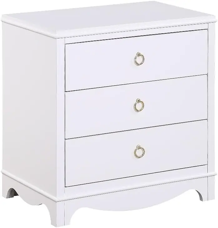 Classic Farmhouse Style White Laurel Wood Finish Three Drawers Bedside Table Storage Solution Nightstand Supreme