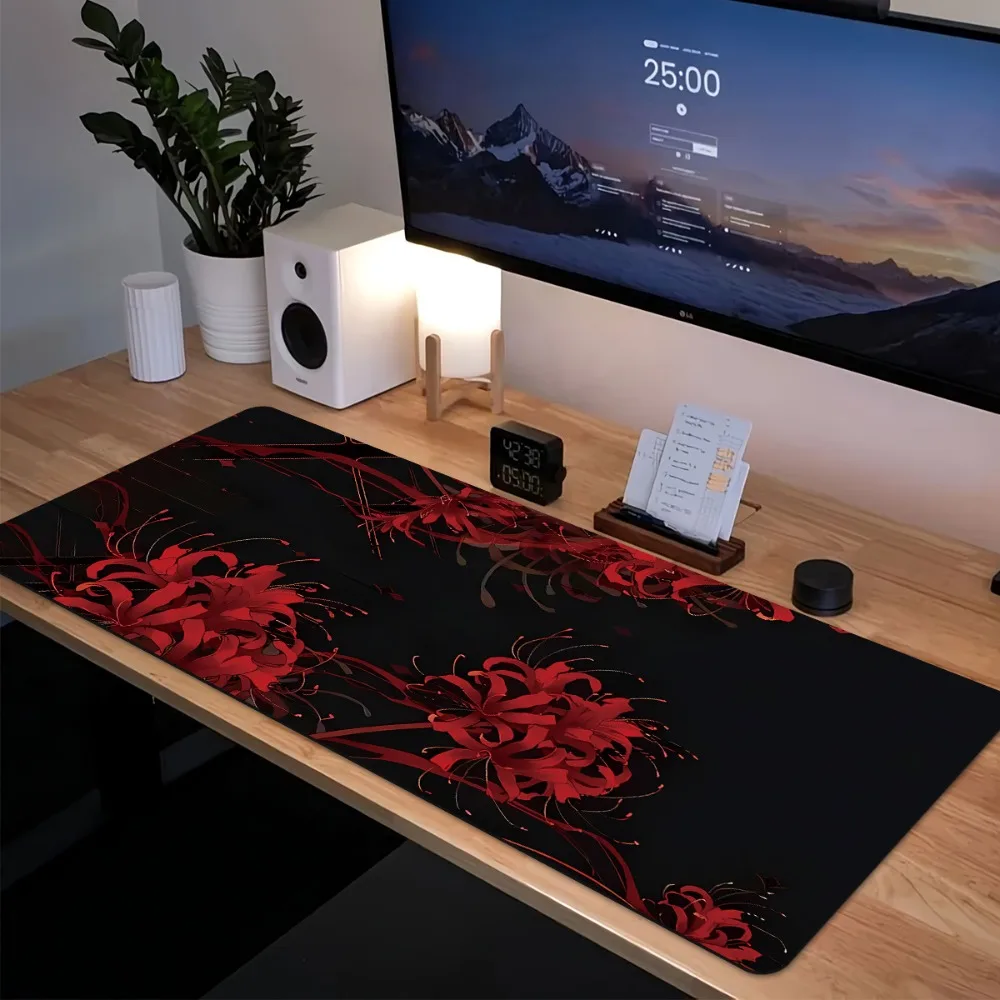 Almohadilla protectora para ordenador portátil con diseño de flor de hibisco roja personalizada, patrón negro y rojo, tapis de souris pk control 1 mousepad muismat