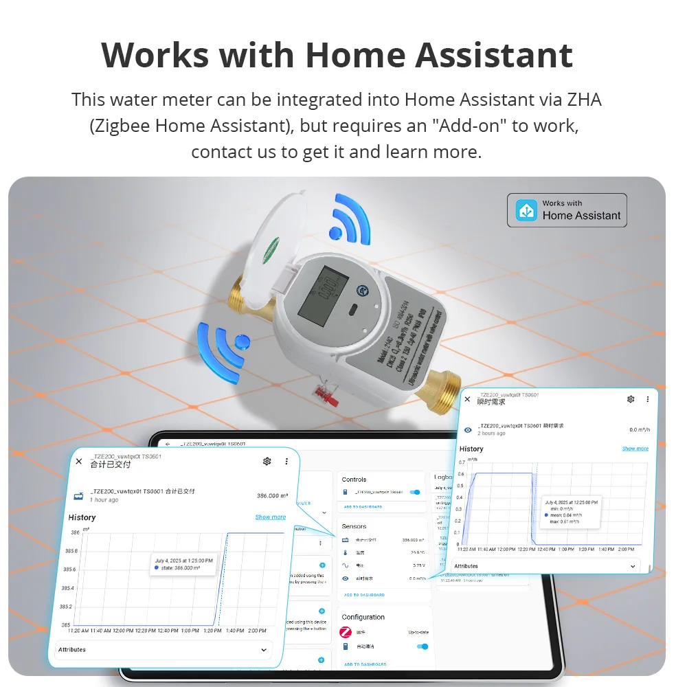 Zigbee 초음파 수량계 DN15 DN20 DN25 밸브 포함 LCD 디스플레이 수량 및 유량 측정 IP68 Tuya와 호환