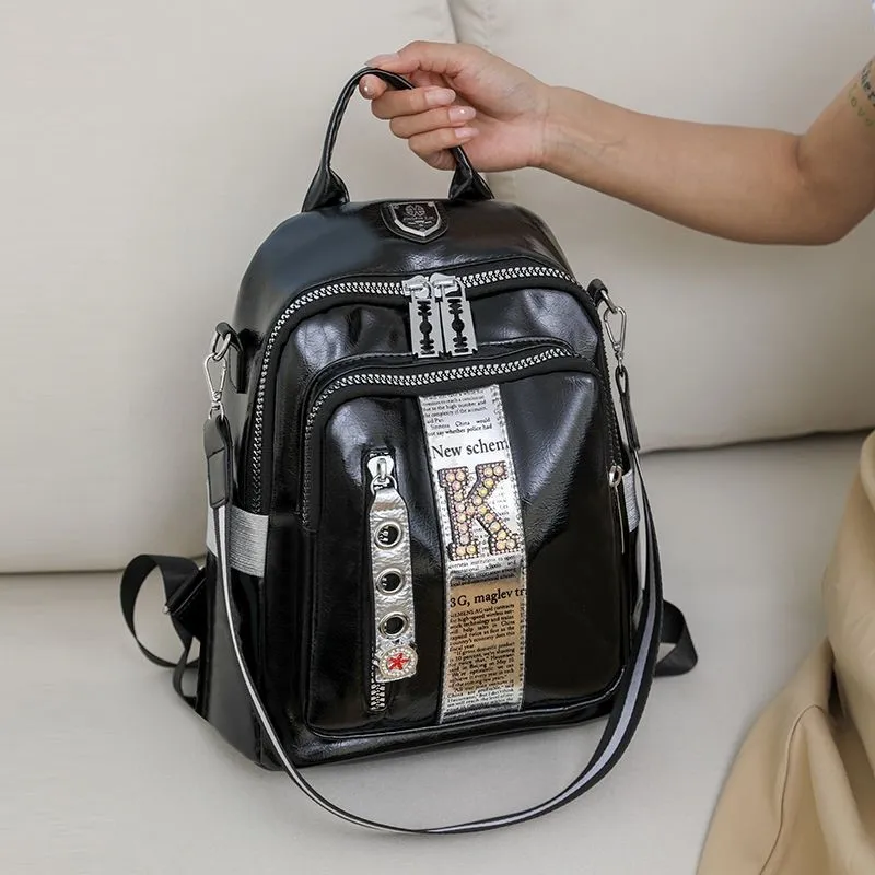 

Retro Harajuku K Letter Backpack Women Hotfix Rhinestone Studded Large Capacity Ladies Fashion Luxury Design Mochilas Mujer Chic