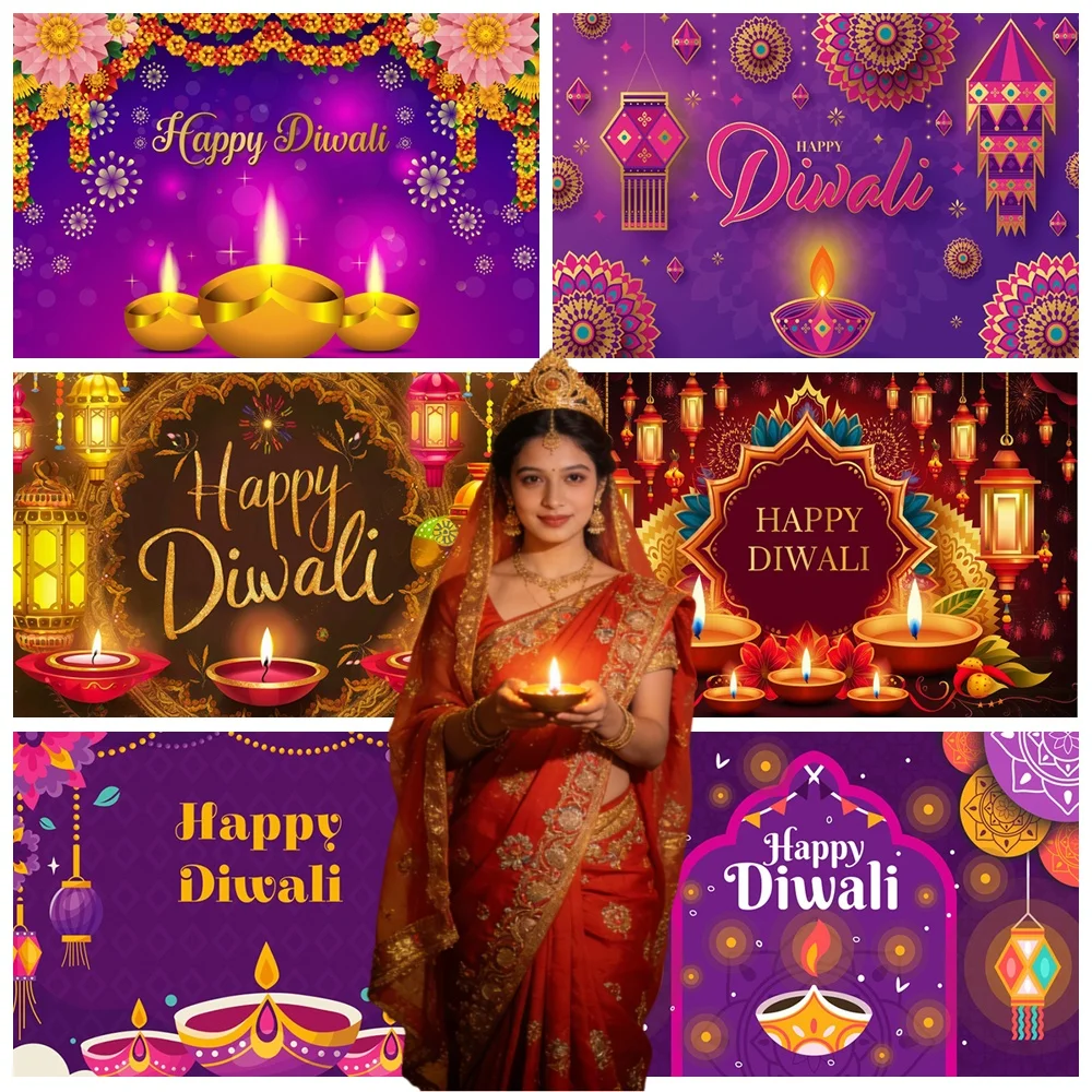

Happy Diwali Indian Festival Photography Backdrop Candle Marigold Wedding Holi Flower Anniversary Birthday Party Background Prop