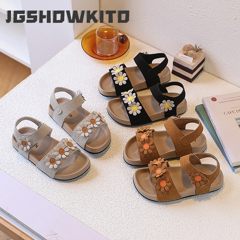 JGSHOWKITO Girl Breathable Beach Sandals Summer New Kids Princess Flower Shoes Causal Open-toe Platform Children Outdoor Sandals