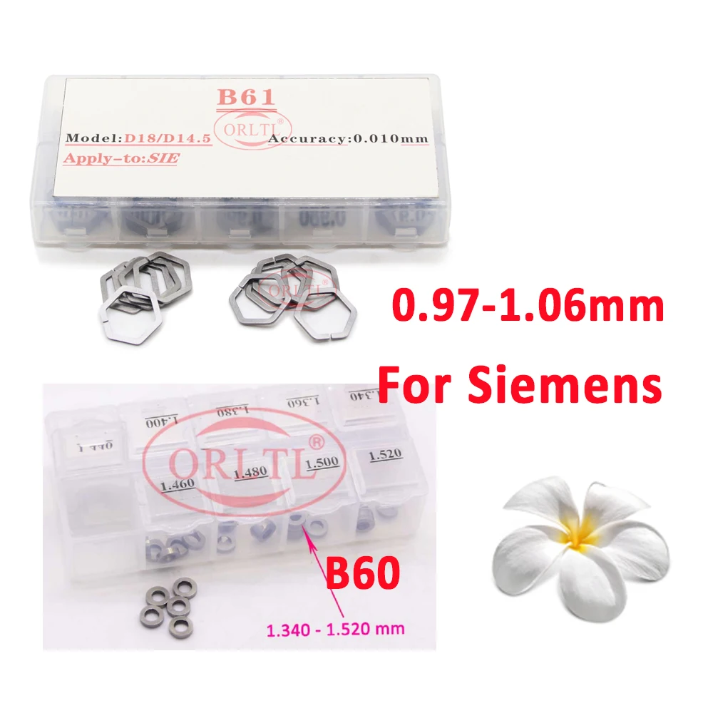 ORLTL Piezo B61 B60 Shims 50pcs for Siemens Injector Gaskets Size 0.970-1.06mm Injector Nozzle Adjust Washer Accuracy 0.005mm