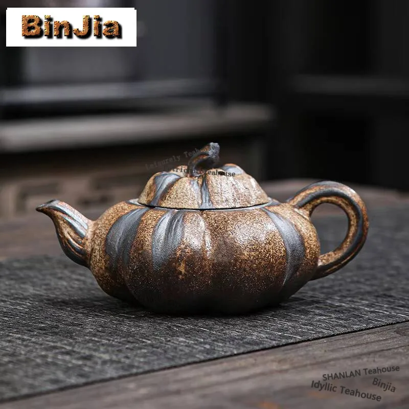 

Antique Old Rock Mud Pumpkin Pot Handmade Coarse Pottery Ball Hole Filter Pot Tea Making Kettle Gongfu Tea Ceremony Crafts Gift